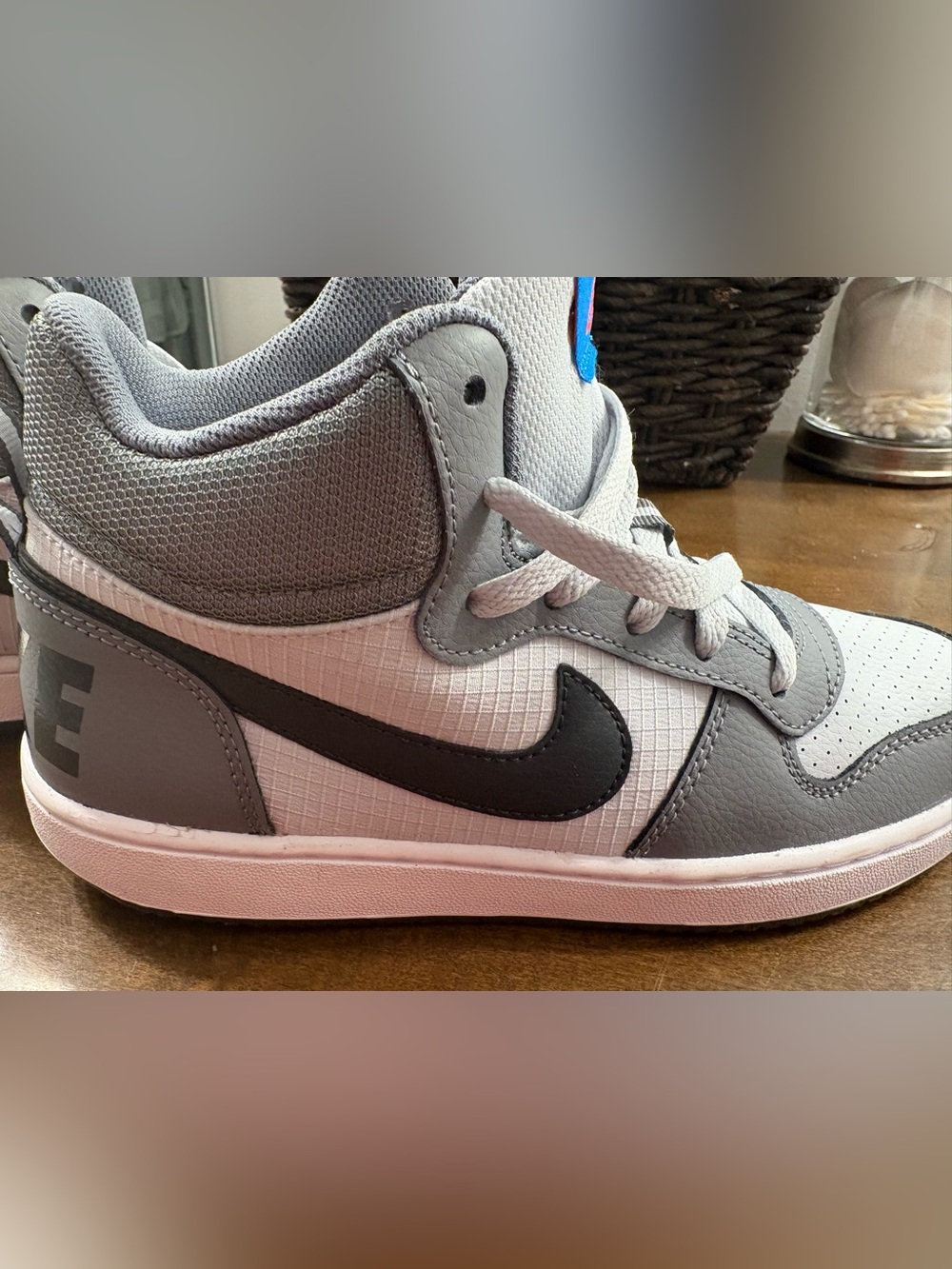 NWOT Nike Kids Gray, White & Black High-Top Sneakers 5.5Y